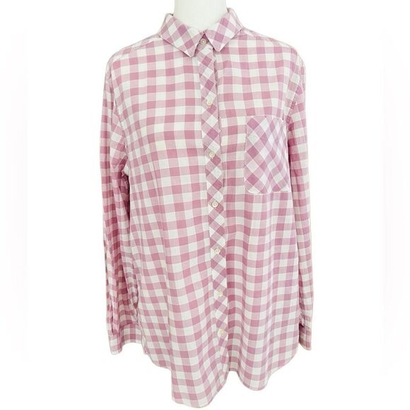 Eddie Bauer Classic fit lilac/ white check button front shirt size L. - Picture 1 of 6